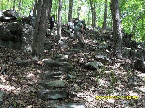 Rock steps on the new trail built by Westchester East Trail Crew. Photo by Geof Connor.