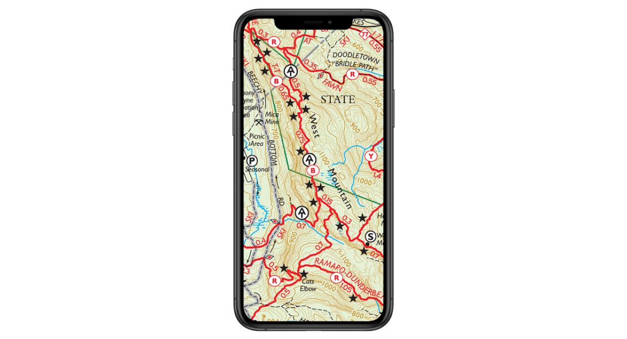 A Trail Conference map being displayed on a mobile device using Avenza Maps. Photo by Jeremy Apgar.